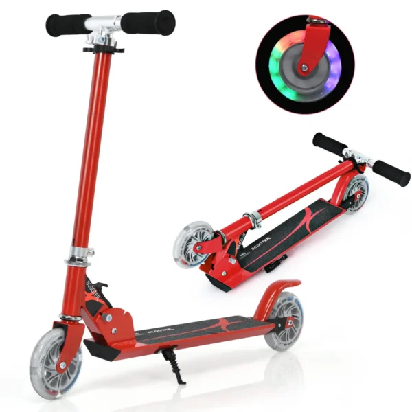 Opvouwbare Step 3 Verstelbaar Stuur 2 LED Verlichte Wielen Achterrem Aluminium Frame- Rood - Image 2