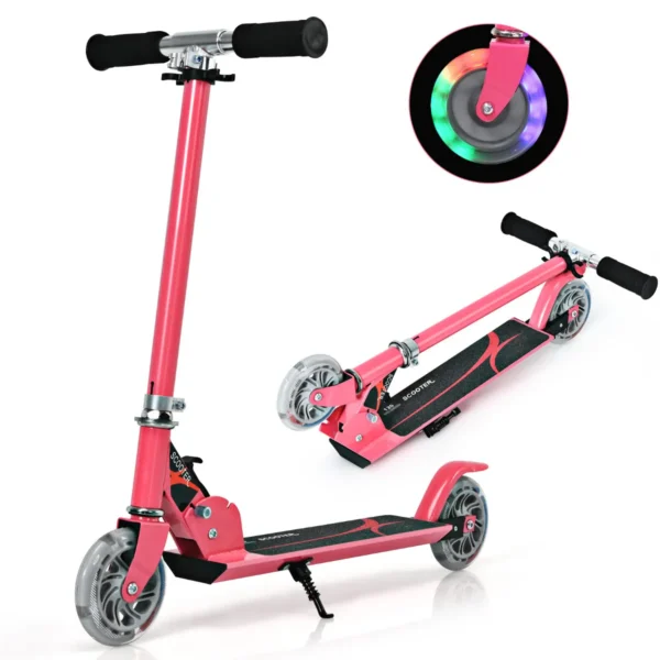 Opvouwbare Step 3 Verstelbaar Stuur 2 LED Verlichte Wielen Achterrem Aluminium Frame - Roze - Image 2