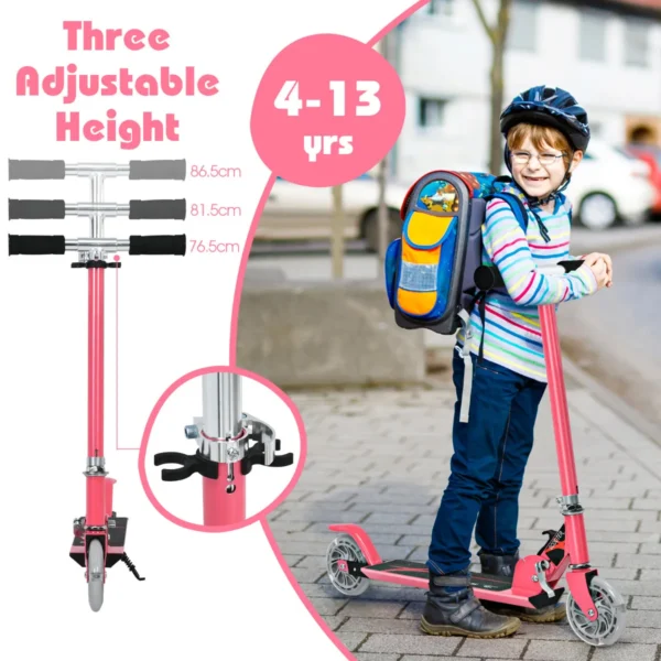 Opvouwbare Step 3 Verstelbaar Stuur 2 LED Verlichte Wielen Achterrem Aluminium Frame - Roze - Image 5