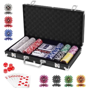 Pokerset Pokerkoffer 300 Laserchips Aluminium Koffer Inclusief Complete Set-Zwart
