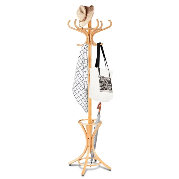 Staande Kapstok Hout 12 Haken Home Hoed Jas Hanger Boom 12 Met Paraplu Houder Kapstok Nature - Image 3
