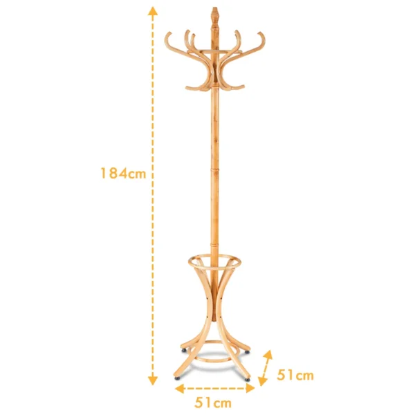Staande Kapstok Hout 12 Haken Home Hoed Jas Hanger Boom 12 Met Paraplu Houder Kapstok Nature - Image 4