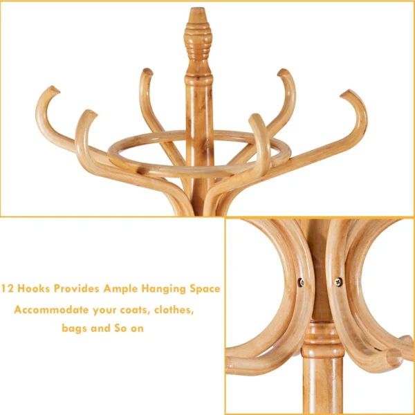 Staande Kapstok Hout 12 Haken Home Hoed Jas Hanger Boom 12 Met Paraplu Houder Kapstok Nature - Image 7