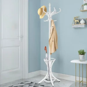 Staande Kapstok Hout 12 Haken Home Hoed Jas Hanger Boom 12 Met Paraplu Houder Kapstok Wit
