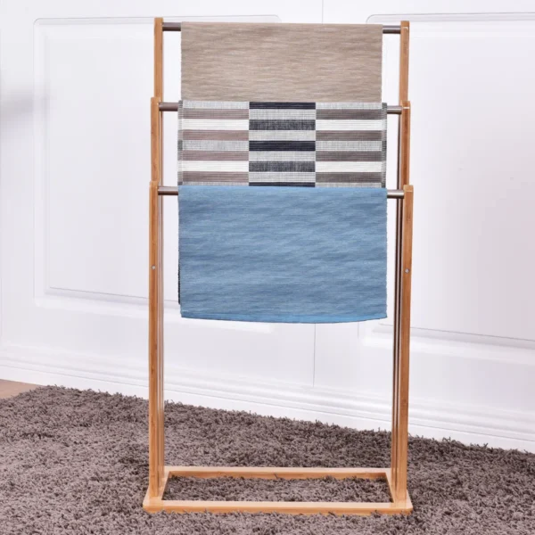 Vrijstaand Handdoekenrek Stevig Bamboe Handdoekenrek Badkamer Organizer Met 3 Handdoekenrekken - Image 2