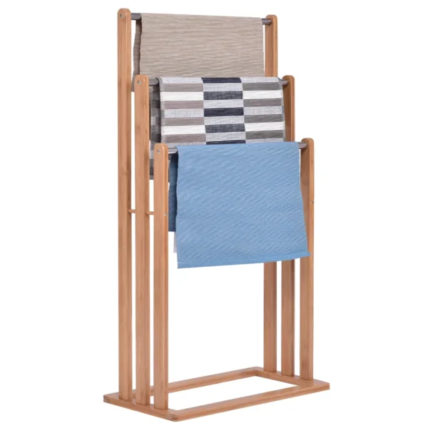 Vrijstaand Handdoekenrek Stevig Bamboe Handdoekenrek Badkamer Organizer Met 3 Handdoekenrekken - Image 3