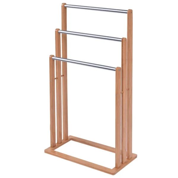 Vrijstaand Handdoekenrek Stevig Bamboe Handdoekenrek Badkamer Organizer Met 3 Handdoekenrekken - Image 5