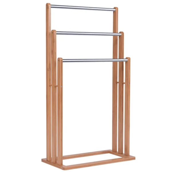 Vrijstaand Handdoekenrek Stevig Bamboe Handdoekenrek Badkamer Organizer Met 3 Handdoekenrekken - Image 6