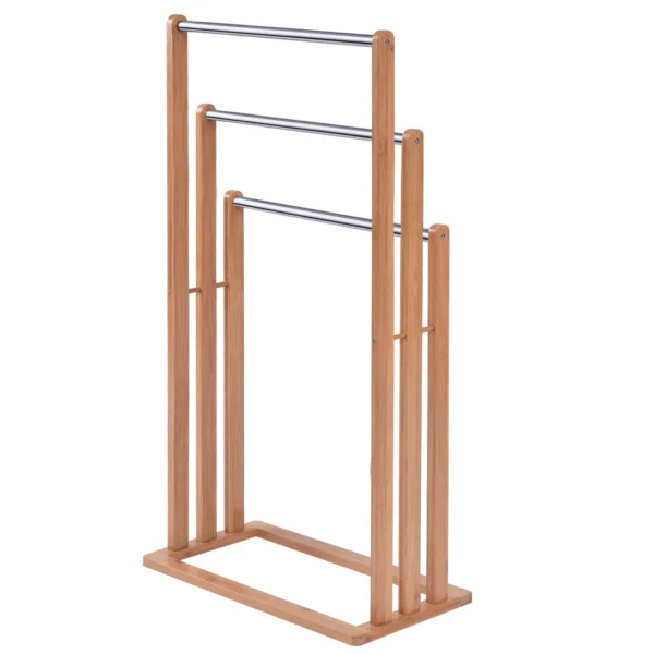 Vrijstaand Handdoekenrek Stevig Bamboe Handdoekenrek Badkamer Organizer Met 3 Handdoekenrekken - Image 7
